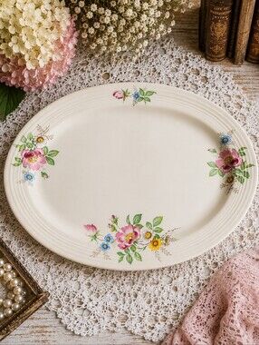 Vintage Cronin China Floral Rose Oval Serving Platter 11.5" Cottagecore